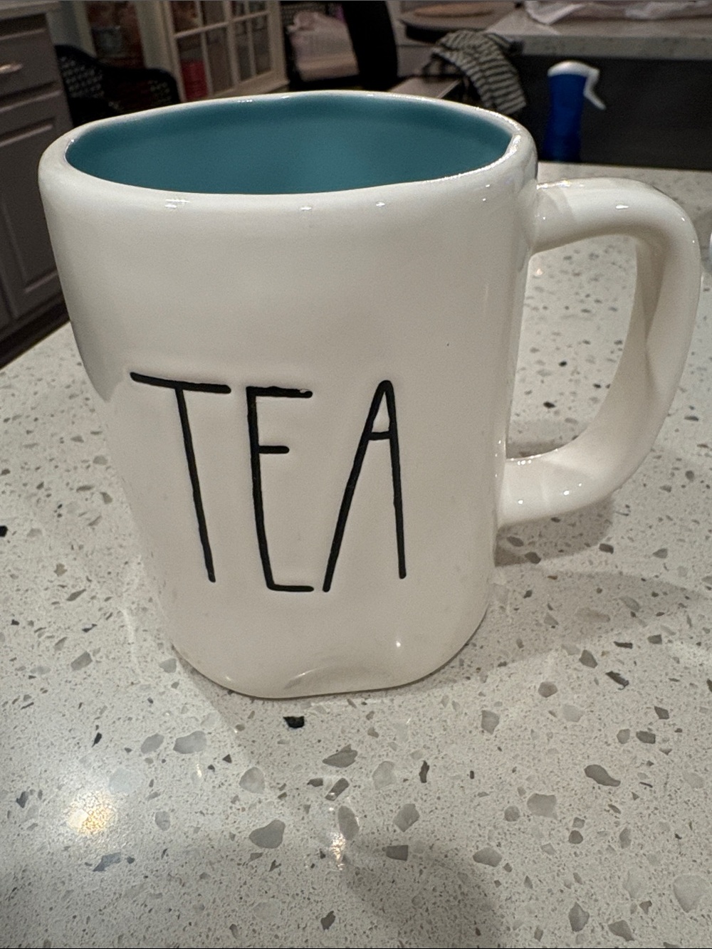 Rae Dunn White Mug with Blue Interior - "TEA"